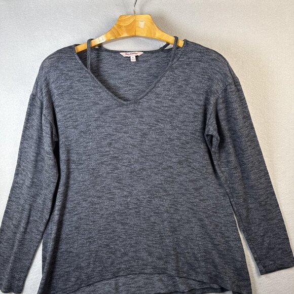 Juicy Couture Simple V-Neck Pullover Womens M Sweater Long Sleeve Heather Gray - Picture 1 of 9